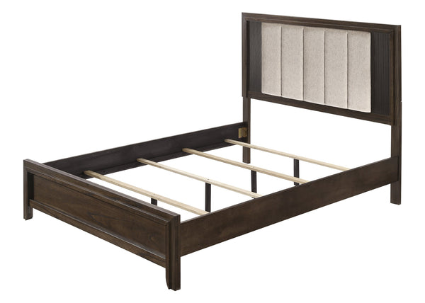 English Elm 1Pc Queen Size Bed With Plush Upholstered Headboard - Rustic Wood Finish & Sleek Linear Design B2741S00300