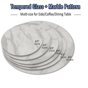 English Elm 28"inch Round Tempered Glass Tabletop Marble Print Polished Edge Indoor Outdoor Gray W241P361471