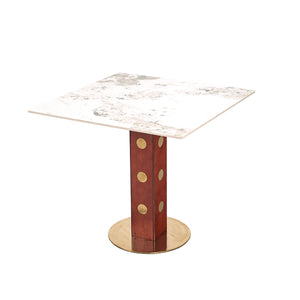 English Elm Modern Square Dining Table - 33.5" Sintered Stone Top With Wooden Legs & Gold Base For 2 People W1535S00583