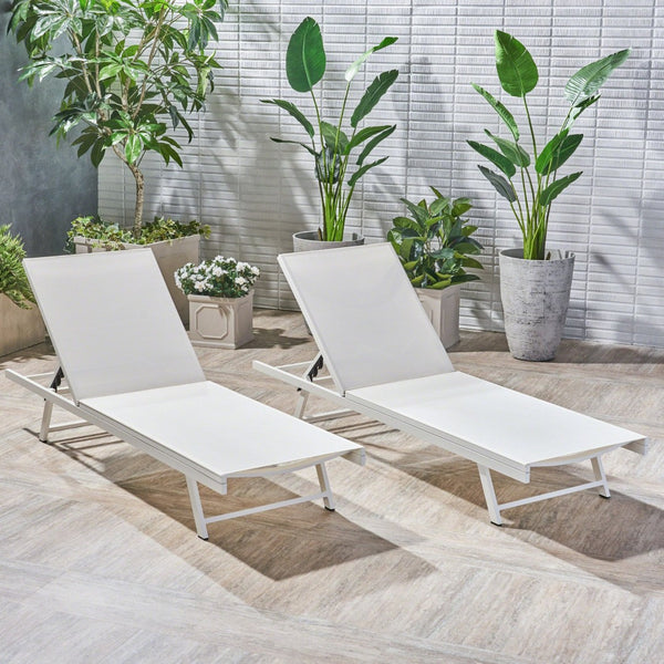 English Elm Outdoor Reclining Chaise Loungers Set of 2 with Steel Frame and Textilene Fabric N770P395917K