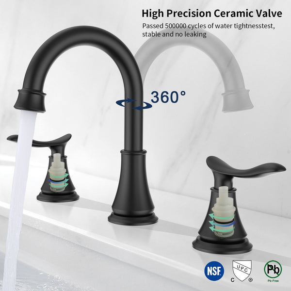 English Elm 2-Handle Matte Black Bathroom Sink Faucet With 360° Swivel Spout & Two Lever Handles For Modern Style T3177P277516