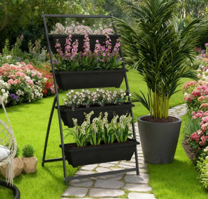 English Elm Outdoor Four Tier Vertical Garden Planter Steel Frame Raised Bed for Patio Balcony T3971P422047