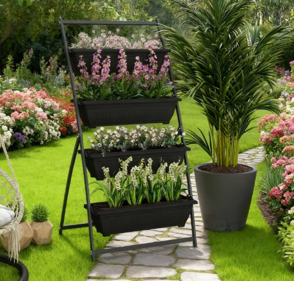 English Elm Outdoor Four Tier Vertical Garden Planter Steel Frame Raised Bed for Patio Balcony T3971P422047