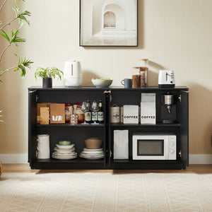 English Elm 63" Wave Front Sideboard with Four Door Storage for Living Room Hallway Bedroom W1820P431357
