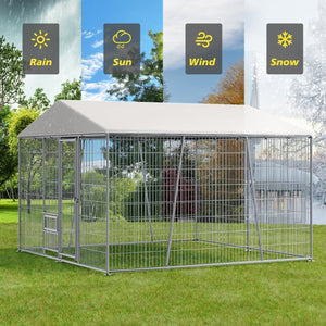 English Elm 10 X 10 Ft Heavy Gauge Steel Outdoor Dog Kennel with Pvc Roof and Feeding Basin W1820S00023