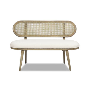 English Elm Jennifer Taylor Home - Havana 42" Cane Rattan Upholstered Bench Settee in Ivory Boucle — Eco Rubberwood, 400lb Capacity, Cozy Upholstery B2719P238287