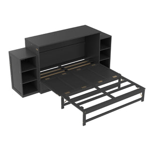 English Elm Queen Vintage Dark Gray Murphy Bed With Storage Drawers & Shelves - Perfect For Compact Spaces! W1580S00257-GIGA