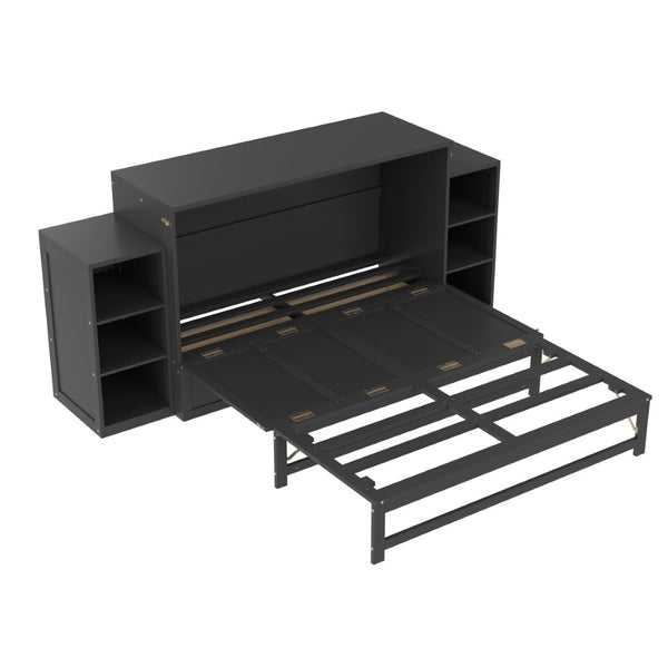 English Elm Queen Vintage Dark Gray Murphy Bed With Storage Drawers & Shelves - Perfect For Compact Spaces! W1580S00257-GIGA