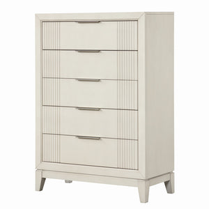 English Elm 1pc Chest Transitional Weathered Finish 5-Drawer Tall Dresser with Dentil Molding and Metal Knobs Antique White 40 L x 20 W x 52 H B2741P370394