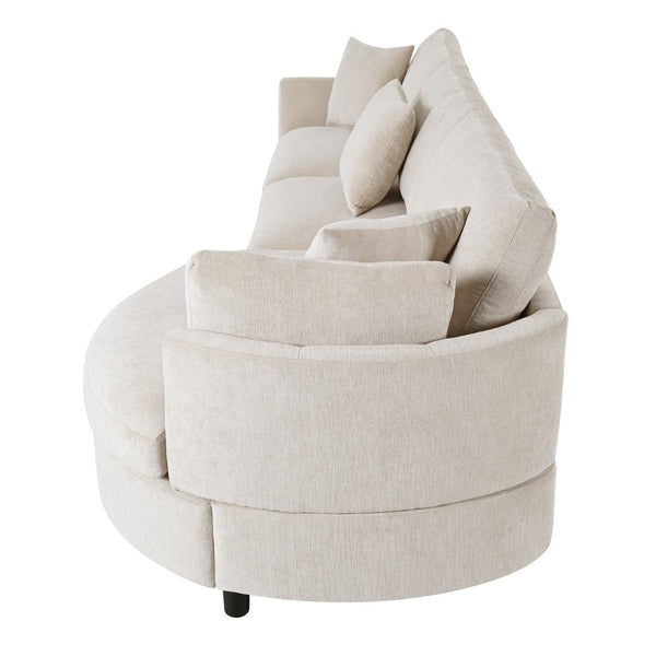 English Elm U_style Chenille Sectional Sofa with Curved Chaise Pine Frame and Three Accent Pillows Beige WY000461AAA
