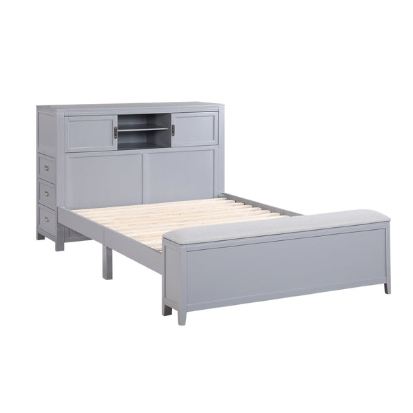 English Elm Gray Full Platform Bed with Bookcase Headboard Fold Out Desk Drawers and Footboard Bench Gray B011S02325