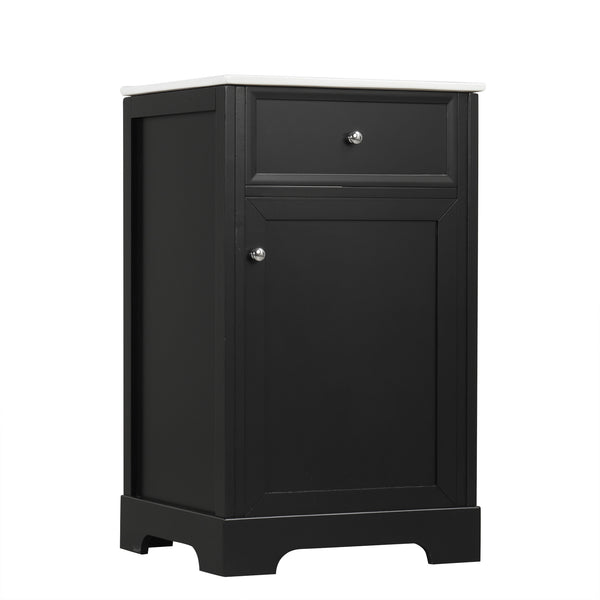 English Elm 20" Bathroom Vanity with Ceramic Sink, MDF Construction, Soft-Closing Door, Storage Rack & Shelf Black N725P218017B