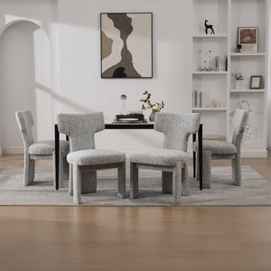 English Elm 22.05" Modern Upholstered Chenille Dining Chair Set of 4 with Rubberwood Legs, Curved Armless Comfort White+Black W3189S00001