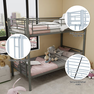 English Elm Twin Metal Bunk Bed for Kids Durable Sturdy Frame with Guardrails & Ladder, Convertible to 2 Beds Silver W1935P300325