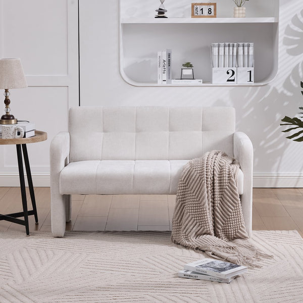 English Elm Nordic Ergonomic Double Armchair Upholstered Chenille Sofa 2-Seater Compact Lounge Chair 550LB Capacity Beige W395P380531
