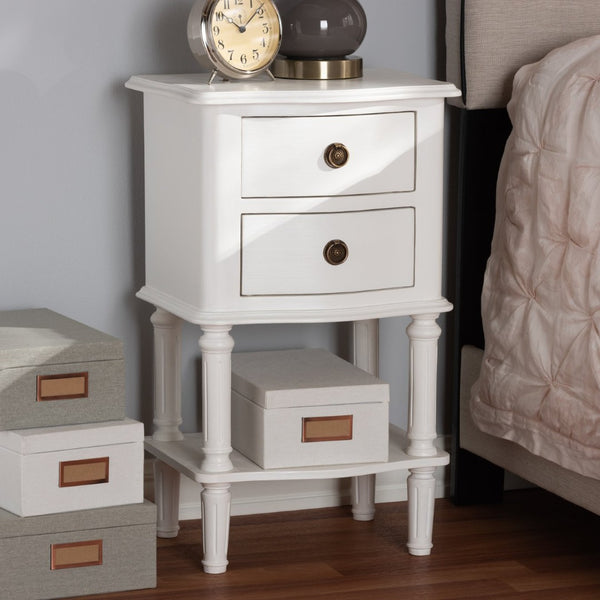 Baxton Studio Baxton Studio Audrey Farmhouse Nightstand - White 2-Drawer Bedside Table with Rustic Charm GLA5-White-NS
