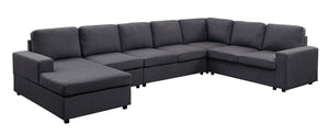 English Elm Hayden Seven Seat Modular Sectional Sofa with Reversible Chaise in Linen Fabric Dark Gray B061S00239