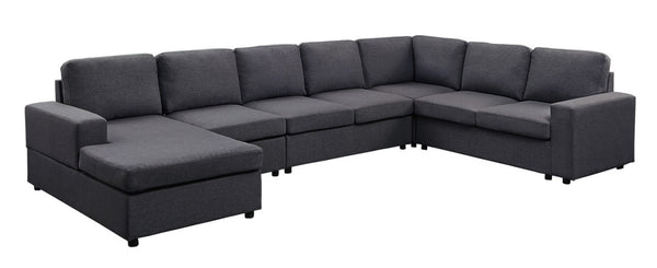 English Elm Hayden Seven Seat Modular Sectional Sofa with Reversible Chaise in Linen Fabric Dark Gray B061S00239