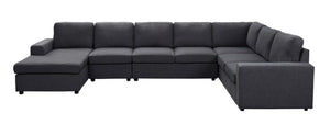 English Elm Hayden Seven Seat Modular Sectional Sofa with Reversible Chaise in Linen Fabric Dark Gray B061S00239