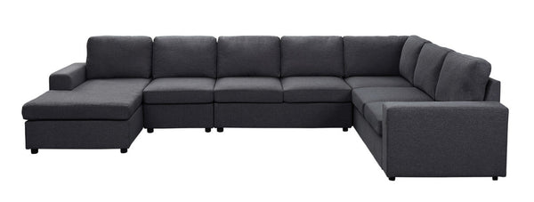 English Elm Hayden Seven Seat Modular Sectional Sofa with Reversible Chaise in Linen Fabric Dark Gray B061S00239
