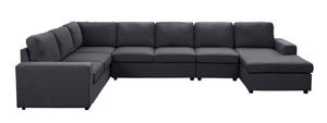 English Elm Hayden Seven Seat Modular Sectional Sofa with Reversible Chaise in Linen Fabric Dark Gray B061S00239