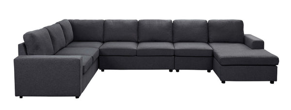 English Elm Hayden Seven Seat Modular Sectional Sofa with Reversible Chaise in Linen Fabric Dark Gray B061S00239