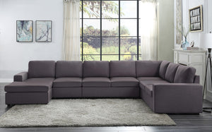 English Elm Tifton Modular Linen Sectional European Low Profile Sofa with Reversible Chaise B061S00157
