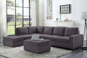 English Elm Cassia Modular Sectional with Ottoman Low Profile Linen Living Room Sofa B061S00159