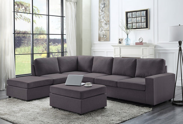 English Elm Cassia Modular Sectional with Ottoman Low Profile Linen Living Room Sofa B061S00159