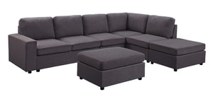 English Elm Cassia Modular Sectional with Ottoman Low Profile Linen Living Room Sofa B061S00159