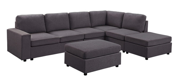 English Elm Cassia Modular Sectional with Ottoman Low Profile Linen Living Room Sofa B061S00159