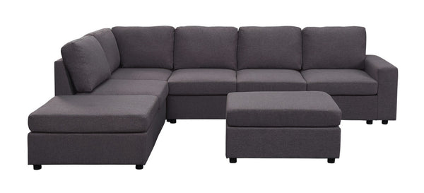 English Elm Cassia Modular Sectional with Ottoman Low Profile Linen Living Room Sofa B061S00159