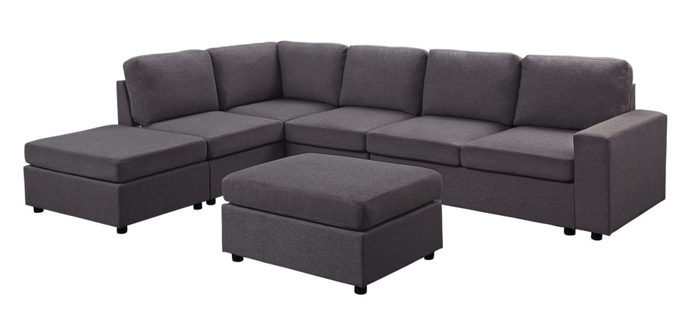 English Elm Cassia Modular Sectional with Ottoman Low Profile Linen Living Room Sofa B061S00159
