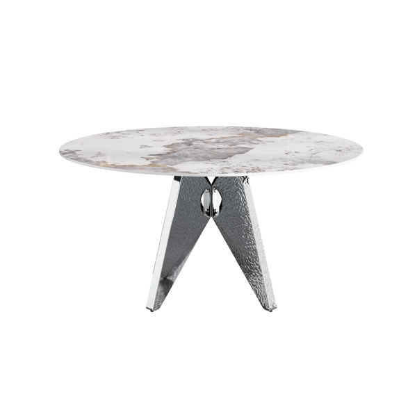 English Elm 59.05" Round Marble Dining Table - Sturdy Stainless Steel Base, Seats 6-8, Stylish For Modern Homes W1535S00463