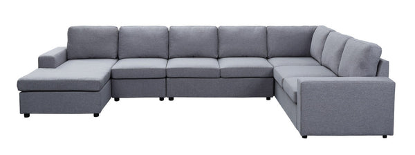English Elm Tifton Seven Seat Modular Linen Sectional with Reversible Chaise for Living Rooms B061S00168