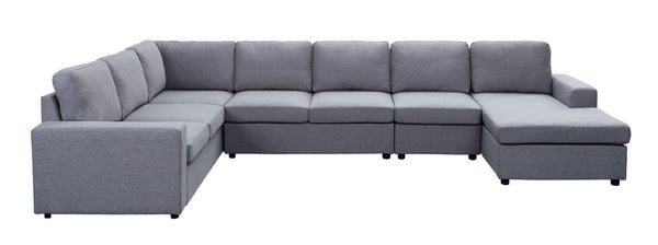 English Elm Tifton Seven Seat Modular Linen Sectional with Reversible Chaise for Living Rooms B061S00168