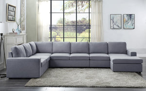 English Elm Tifton Seven Seat Modular Linen Sectional with Reversible Chaise for Living Rooms B061S00168