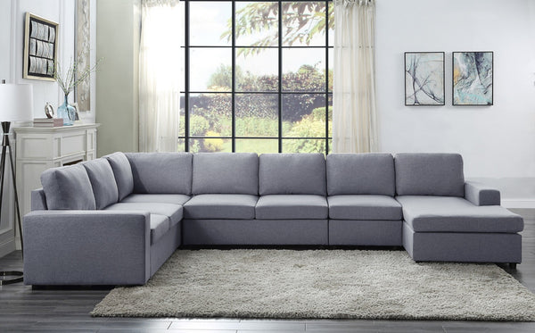 English Elm Tifton Seven Seat Modular Linen Sectional with Reversible Chaise for Living Rooms B061S00168