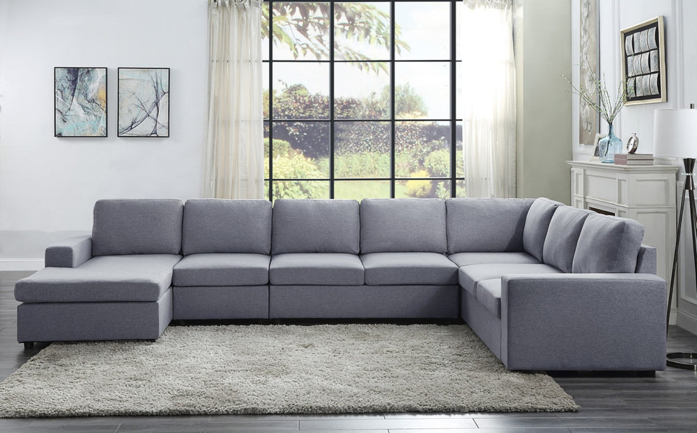 English Elm Tifton Seven Seat Modular Linen Sectional with Reversible Chaise for Living Rooms B061S00168