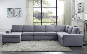 English Elm Tifton Seven Seat Modular Linen Sectional with Reversible Chaise for Living Rooms B061S00168