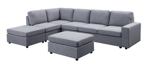 English Elm Cassia Seven Seat Modular Linen Sectional with Ottoman for Open Concept Living B061S00170