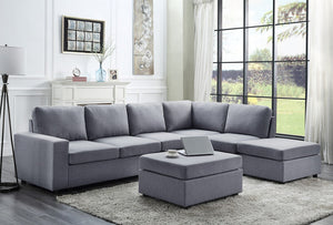 English Elm Cassia Seven Seat Modular Linen Sectional with Ottoman for Open Concept Living B061S00170