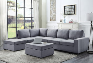 English Elm Cassia Seven Seat Modular Linen Sectional with Ottoman for Open Concept Living B061S00170