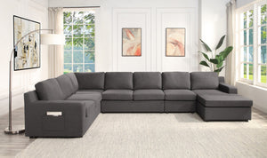 English Elm Waylon U-shape Sectional with Chaise Linen Upholstery Pocket Coil 7 Seat Sofa B061S00174