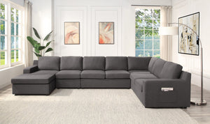 English Elm Waylon U-shape Sectional with Chaise Linen Upholstery Pocket Coil 7 Seat Sofa B061S00180