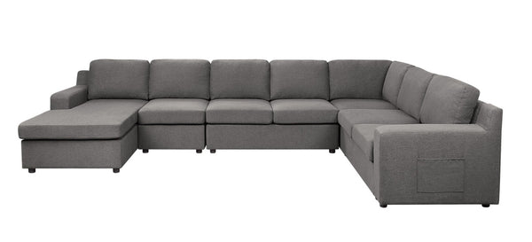 English Elm Waylon U-shape Sectional with Chaise Linen Upholstery Pocket Coil 7 Seat Sofa B061S00180