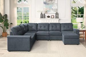 English Elm Isla Seven Seat Woven Fabric Sectional Sofa with Ottoman for Modern Living Rooms B061S00191