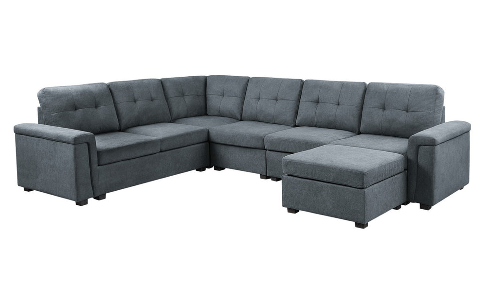 English Elm Isla Seven Seat Woven Fabric Sectional Sofa with Ottoman for Modern Living Rooms B061S00191