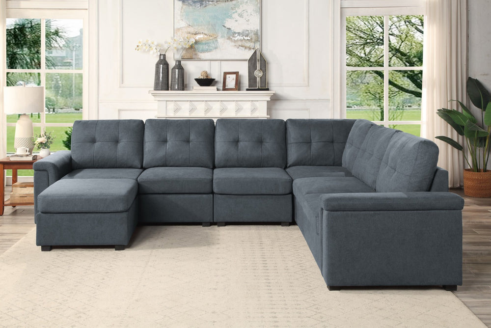 English Elm Isla Modular L-shaped Sectional with Ottoman Tufted Woven Fabric 7 Seat Sofa B061S00193