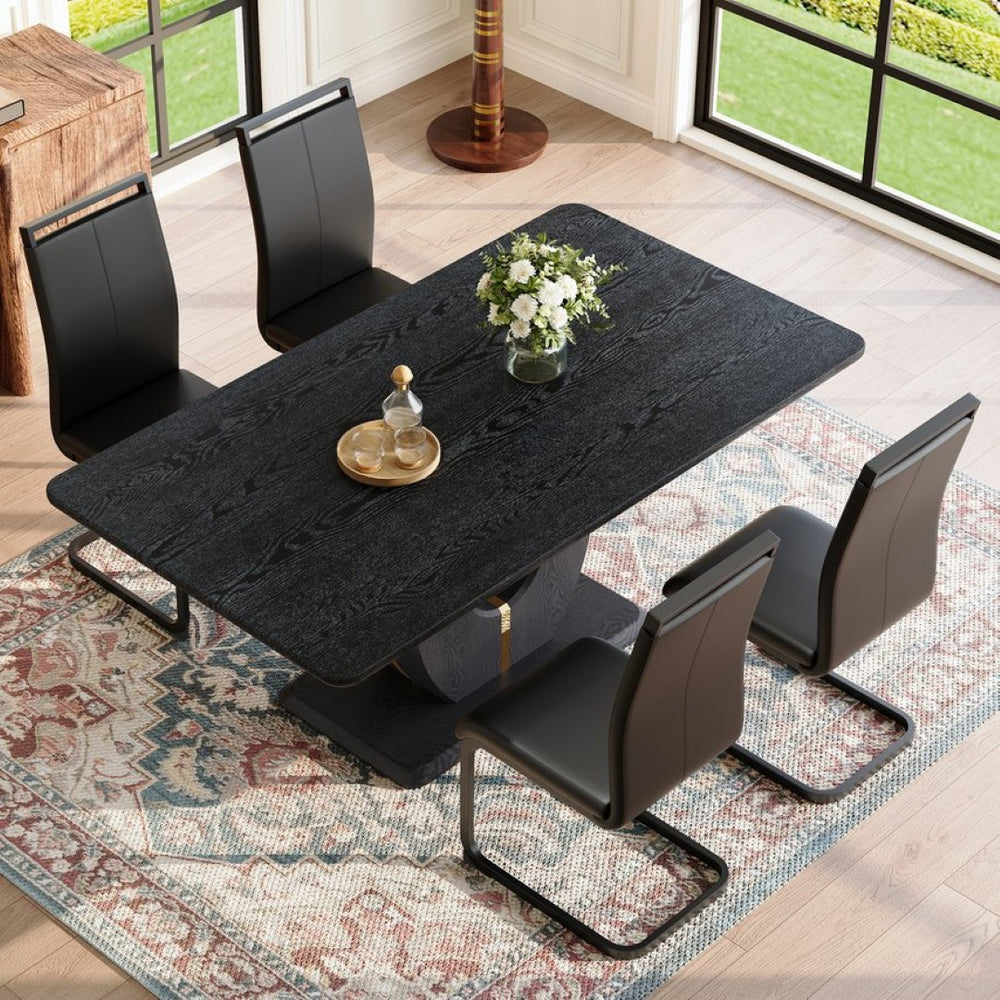 English Elm Black Wood Grain Mdf Dining Set Seats 4 with Pu Leather Arched Leg Chairs W1151S04439